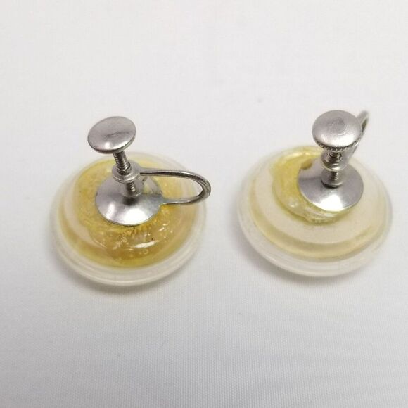 Vintage Button Conversion Clip On Earrings, Spiral Pearlescent Round Design - Picture 3 of 6